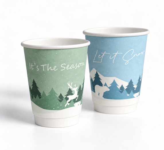 Dvisienis popierinis puodelis let it snow, 8oz, 500 vnt/dėž.